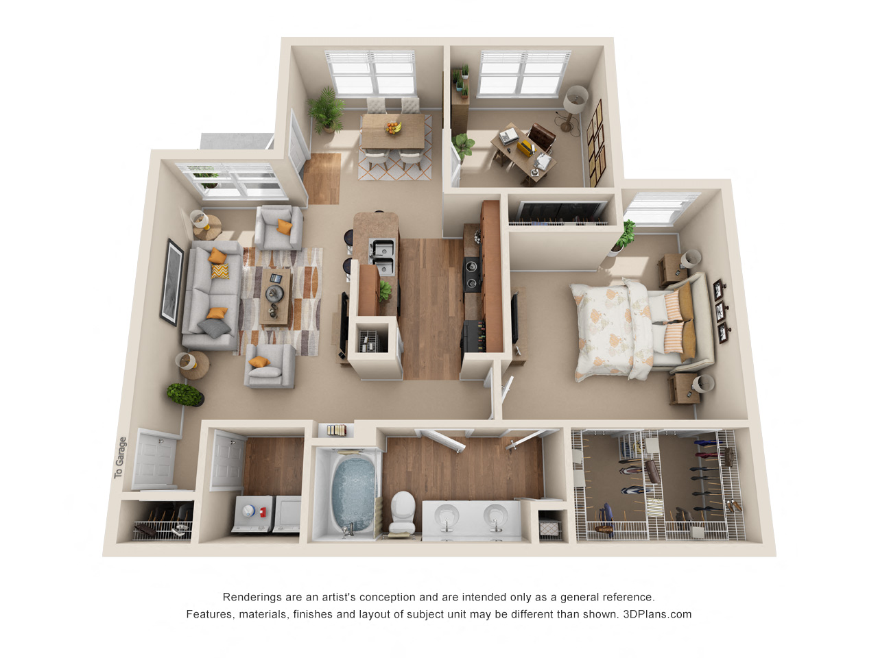 Floor plan for 1 bed, 1 bath, 1007 sqft